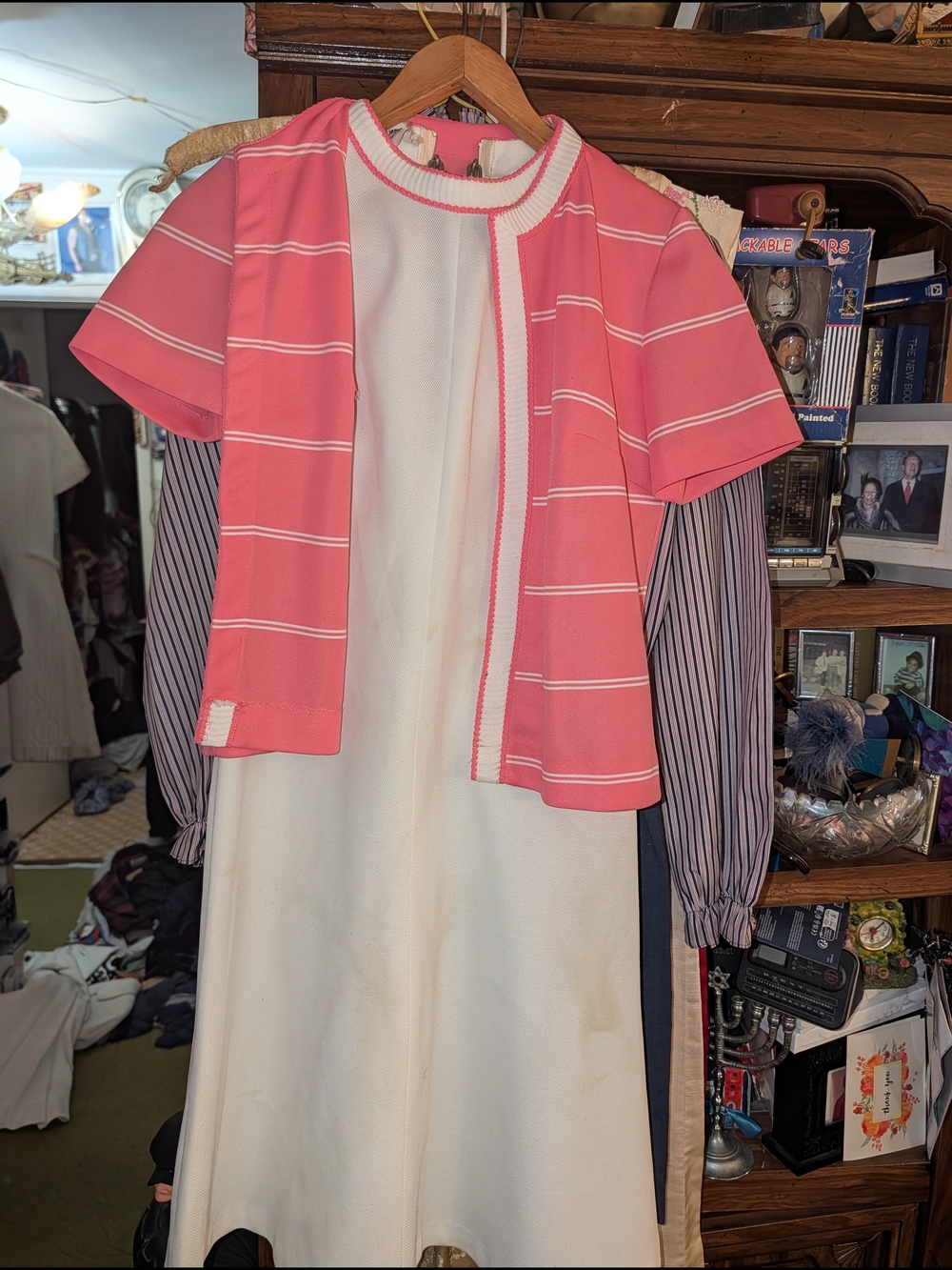 White Midi Dress with Pink Striped Jacket